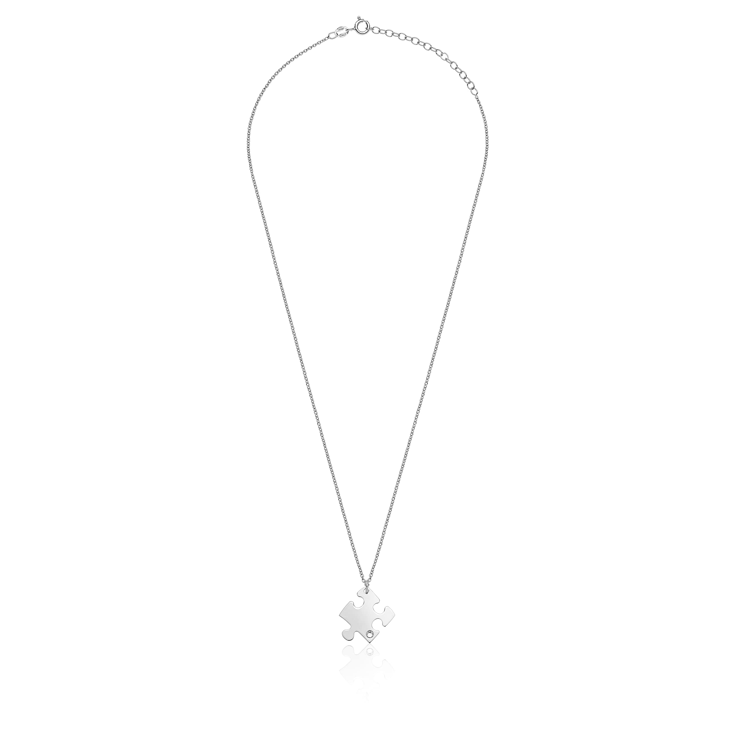Aka Gioielli® - Collana per 2 in Argento 925 Rodiato con Ciondolo Puzzle Coppia con Zircone, Regalo per Fidanzati o Amici