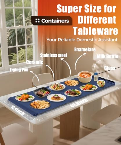 Image of Warming Mat for Food, 46x15 Inch, Dark Blue, Fast Heat, Child Lock | Includes heat-resistant pad. Perfect for chafing dishes, buffet & parties. Easy to clean & store. 6 settings, timer & lock.