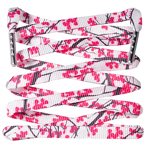 LitLaces - Sublimated Flat Shoe Laces Printed Chery Blossom Flower Shoe Laces for Kids (Blossom, 54")