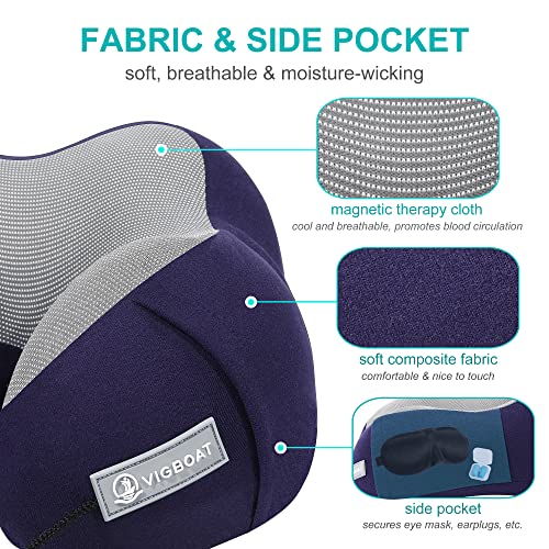 Vigboat Neck Pillows For Travel, Memory Foam Travel Pillow, Ergonomic Airplane Pillow For Neck, Head And Chin Support, Breathable Neck Pillow For Traveling, Driving, With Eye Mask And Earbuds (Blue) #TOP4