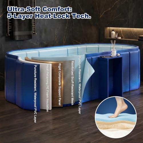 Image of Portable Bathtub for Adult 59 inch Large Collapsible Cold Plunge Bathtub Foldable No Installation Ice Bath Tub for Shower Stall, Bathroom Hot SPA Soaking Standing Tub