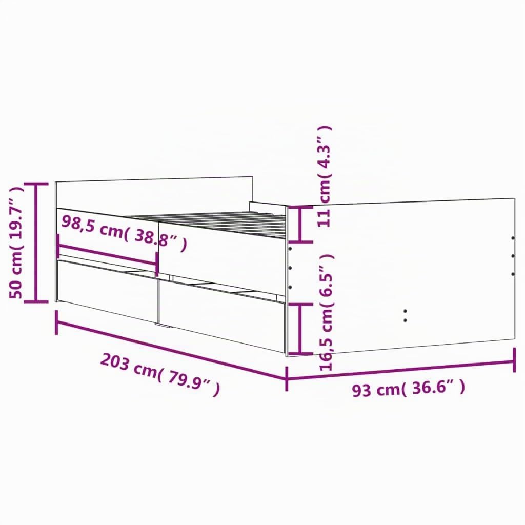 vidaXL Estructura de Cama con cajones Roble Sonoma 90x200 cm