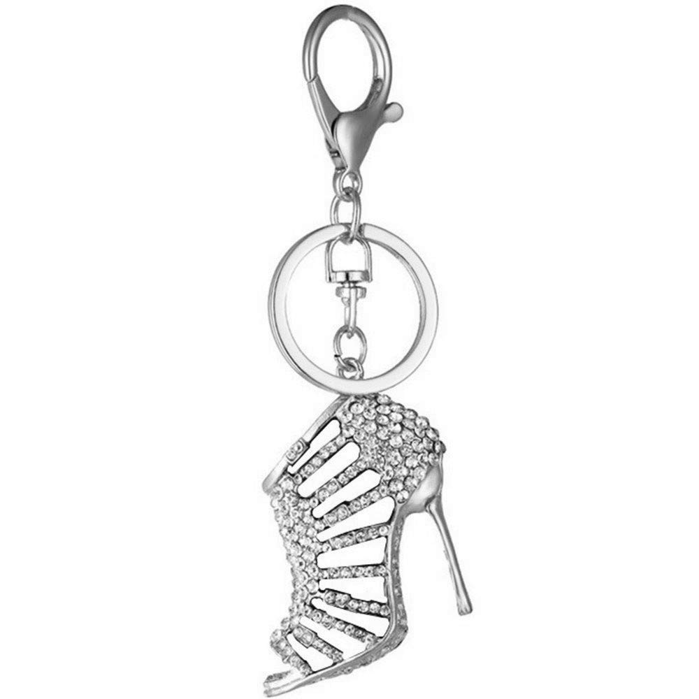 JewelBeauty Cute Lovely High Heel Shoes Crystal Keychain Key Ring Pendent For Women Purse Handbag(white)