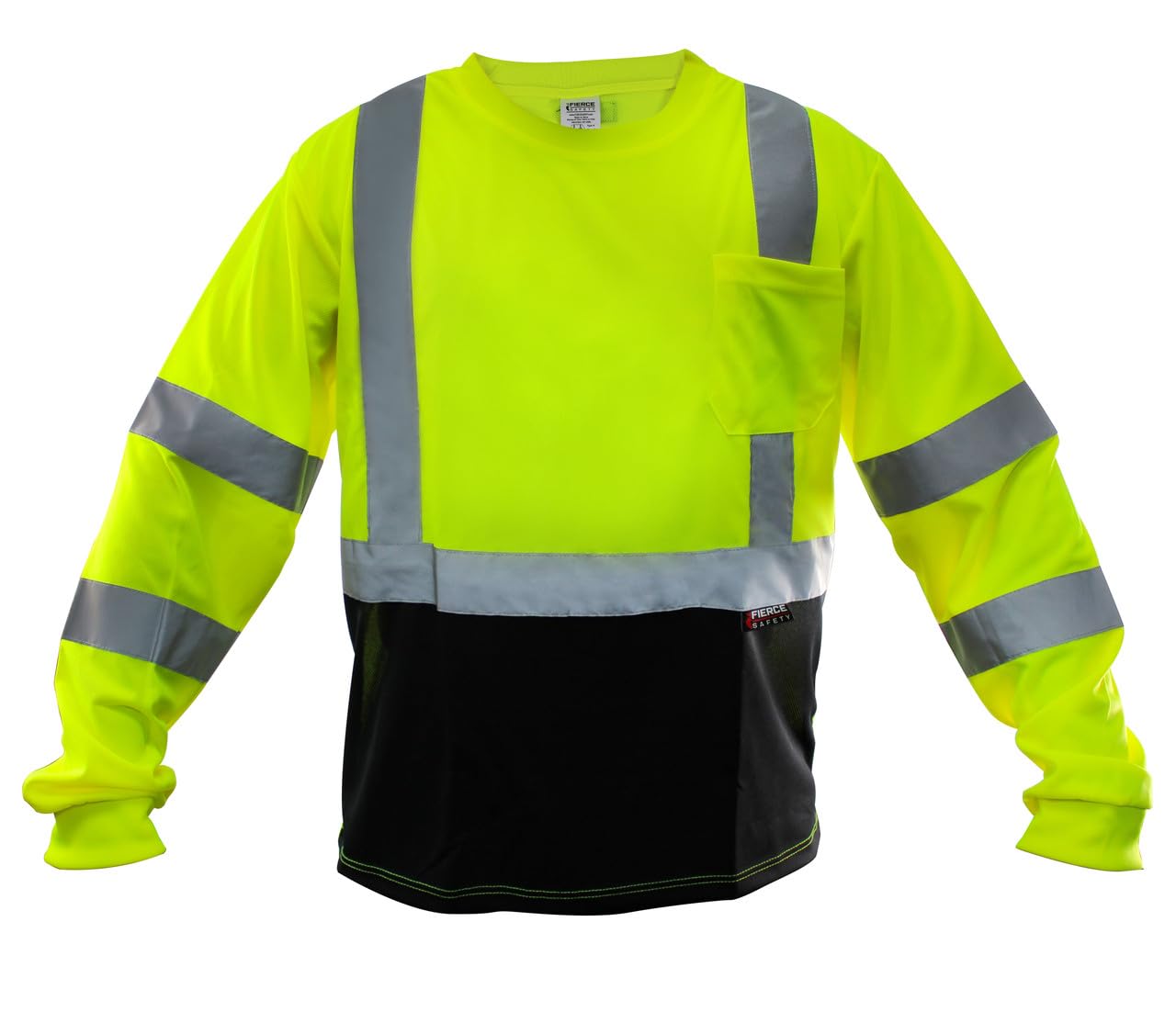 Fierce Safety LN200GB Class 3 Green Moisture Wicking Long Sleeve Shirt with Chest Pocket (X-Large)