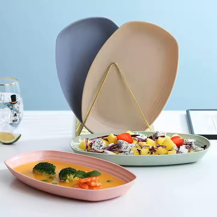 Image of Eco- Friendly Reusable Lightweight Microwave Safe Unbreakable Wheat Straw Oval Shape Plate Set,Vegetable Plate,Serving Snack Dish Set Used in Restaurant,Home,Picnic Camping (Pack of 4)