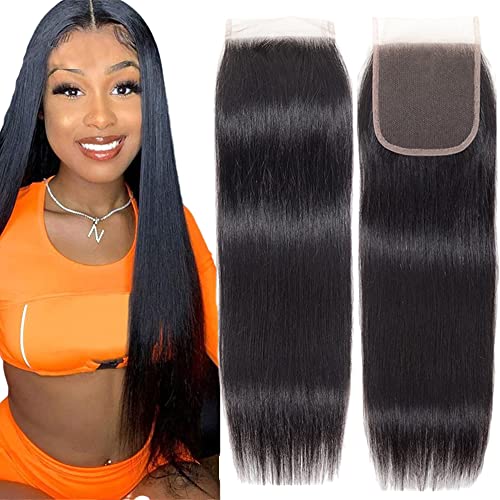 5X5 HD Lace Closure Straight Human Hair Transparent Lace Closure Pre Plucked with Baby Hair Bleached Knots Brazilian Virgin Human Hair 14 Inch 5X5 Lace Clocusre Natural Color