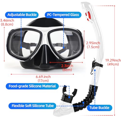 Nearsighted Snorkeling Gear for Adults Youth, Professional Full Dry Top Silicone Snorkel Set, Anti-Fog Scuba Diving Mask with Adjustable Strap (White, -4.5) by Body+ - Image 3