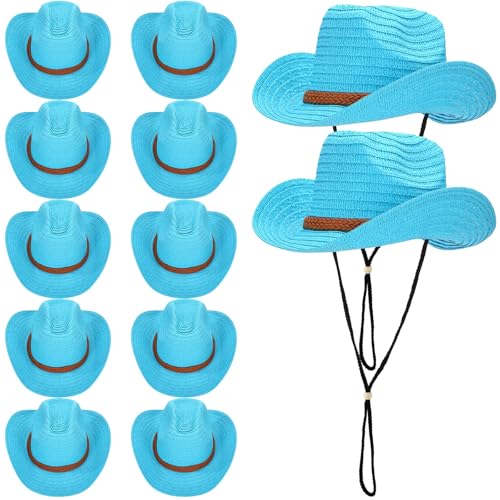 Image of JaGely 12 Pcs Straw Cowboy Hats for Women Men, Wide Brim Summer Hat Bulk Sun Protection for Western Themed Party