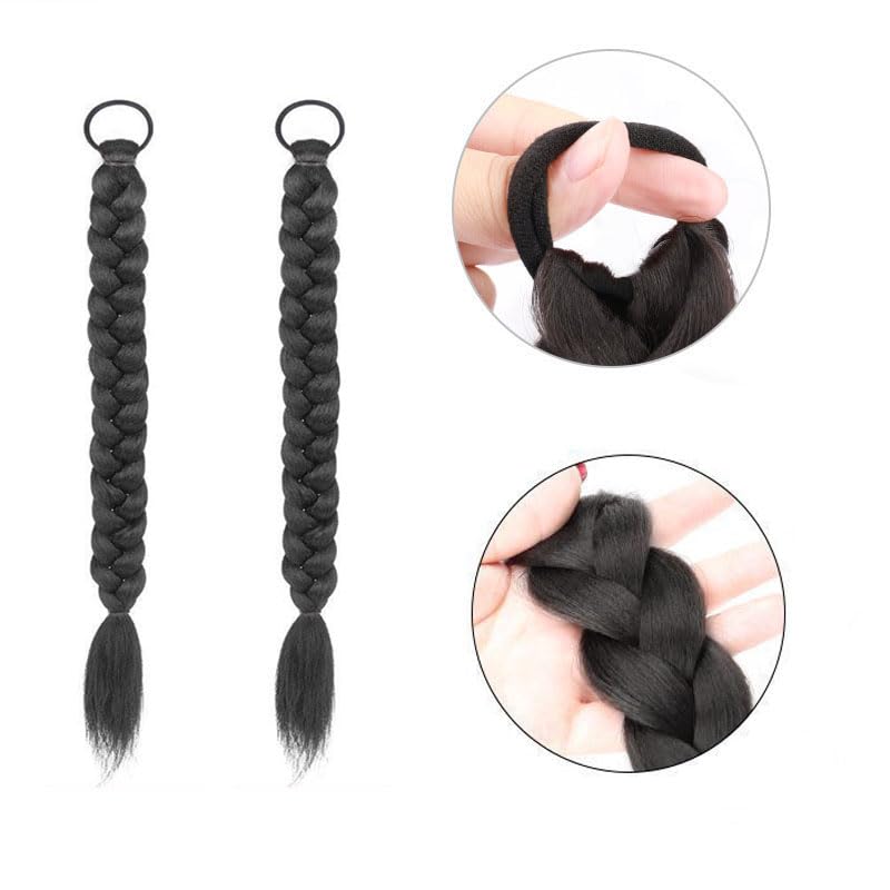 2Pcs Braided Ponytail Extensions with Hair Ties 16 Inch Soft Synthetic Hairs Pieces Hair Extension for Women Girls Daily Wear Parties (Natural Black) - Image 3