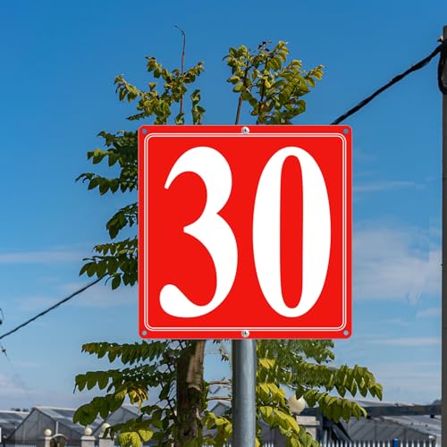 Image of Premium Aluminum Number Signs 30, Metal 12 inch X 12 inch Red Numbered Signs Outdoor for Parking Lots, Floor, Dock, Court, Aisle, Field, High Visibility, No Fade, Weather-resistant