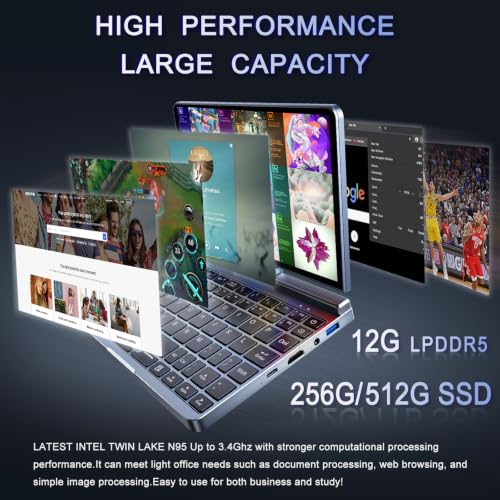 Image of Mini Laptop 8 inch 2-in-1, Laptop Computer Win 11, Intel N95(up to 3.4GHz), 12GB RAM 512GB SSD, Touchscreen HD, Backlit Keyboard, Wi-Fi 6, USB-C, Lightweight Portable PC for Work /Kids /School