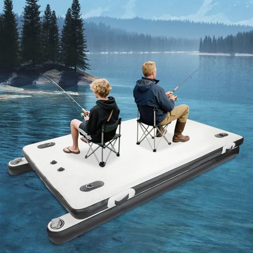 VonVVer Plataforma de pesca inflable de 250 x 160 cm, con capacidad de carga de 400 kg, incluye bomba de aire y timón, plataforma flotante para motor fueraborda, plataforma de natación y plataforma de