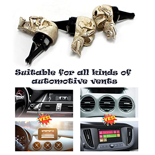 Image of 3 PCS Cute Skull Car Vent Clips 2.3In, Cooler Aromas Vents Skull Car Scent Air Freshener, Personalized Lucky Pendulums, Universal for Car Vents, Halloween, Office Home Decorations