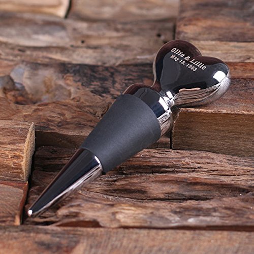 Personalized Wine Heart Shape Stainless Steel Wine Stopper with Wood Gift Box Wedding Couple Gift