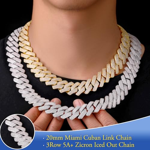 20MM Cuban Link Chain for Men Iced Out Miami Cuban Necklace 18k Gold Plated 5A+ Zicron 10MM/12MM/14MM/20MM Iced Out Chain Gold/Silver Bling Luxury Hip Hop Jewelry For Women Men2