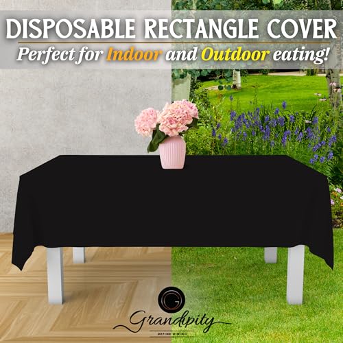 Image of Grandipity 36 Pack Premium Disposable Plastic Tablecloth 54 Inch. x 108 Inch. Decorative Rectangle Table Cover - Black
