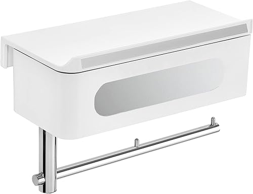 koutey Soporte de papel higiénico giratorio de 180 grados con estante y almacenamiento, soporte moderno de acero inoxidable para rollo de papel