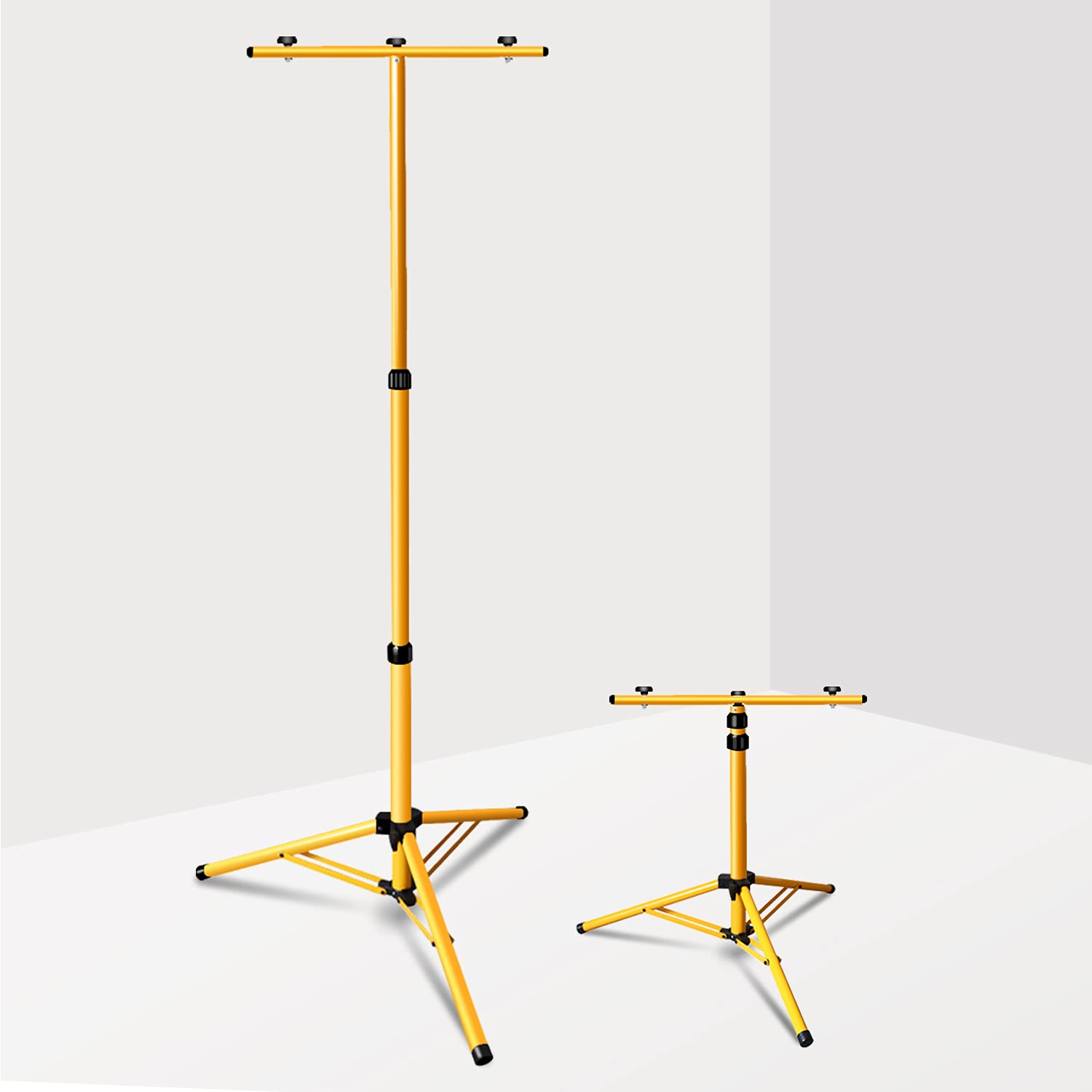 Trípode telescópico para foco de construcción, altura regulable de 64 a 158 cm, trípode de acero para foco LED, trípode de acero, trípode amarillo, soporte para 2 focos