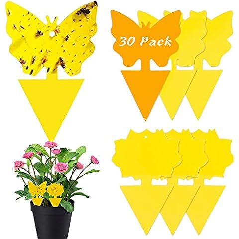 GEEORZO Gnat Trap, Dual-Sided Yellow Fly Catcher Plant, Fruit Fly Traps Indoor Outdoor for Fruit Flies, Mosquitos, Flying Aphid, Whiteflies (30 Pieces) Cover