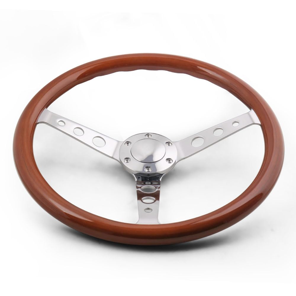 Volante da Corsa 15 pollici 380mm Volante Sport classico Sport in legno GRANELLO SIGLISSO Spazzolato Spazzolato Cromo Profondità del volante 55mm
