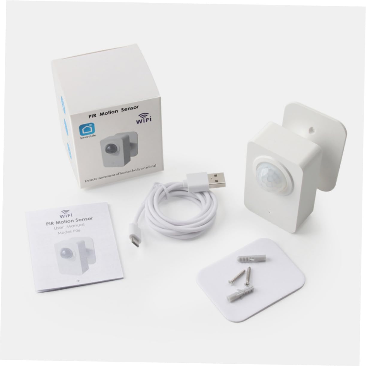 Intelligenter Pir Bewegungsmelder WiFi, Kabelloser Sensor aus Abs | Bewegungserkennung für Menschen und Tiere, Weißes Gehäuse, Einsatz an Tür und Zuhause