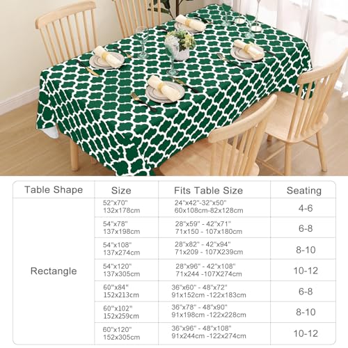 Image of Smiry Rectangle Tablecloth, Waterproof Vinyl Tablecloths with Flannel Backing for Rectangle Tables, Wipeable Spillproof Plastic Tablecloth for Dining, Indoor and Outdoor 60 inch x 84 inch, Emerald Green