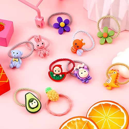 40 Pieces Cute Girls Hair Tie Colorful Elastic Kids Hair Band Ropes Cartoon Small Ponytail Holders Animal Flower Fruit Kawaii Hair Accessories For Toddler Girls Infants, 20 Styles #TOP6