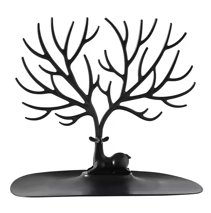 Stavae plastic Little Deer Accessories Creative Sika Deer Tree Tray Display Stand Holder Organizer, Jewelry Rack, Key Holder (Black)