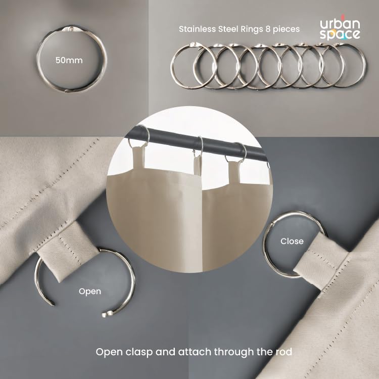 Image of Urban Space Blackout Lining Curtain for Door, Polyester Door Curtains Lining Panel 48 inch x 78 inch, Extra 70% Sun & Heat Blocking Curtains with 8 Steel Rings, 1 Peice (Beige, 7 Feet)