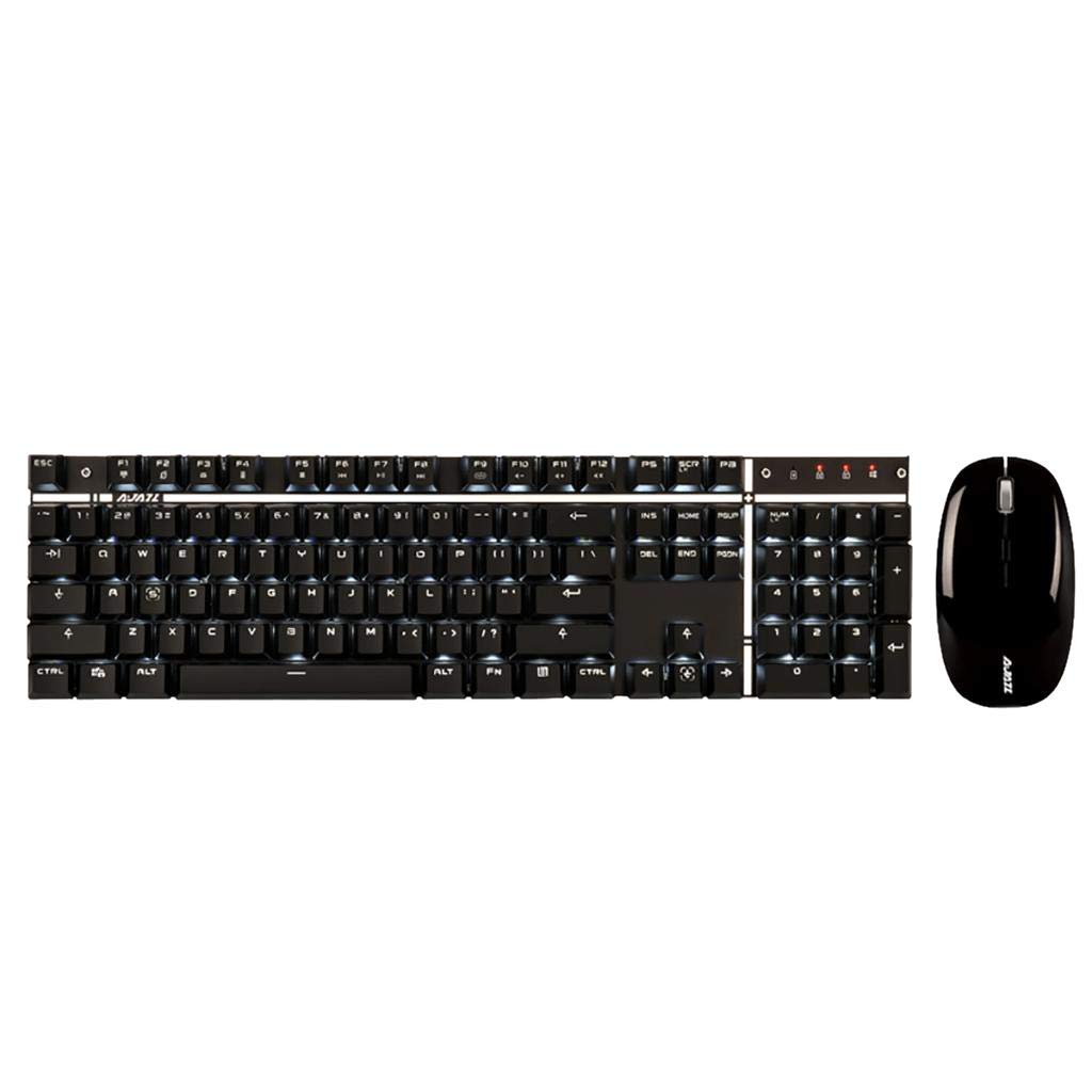 Teclado de juego mecánico y ratón, impermeable, retroiluminado, inalámbrico, para ordenador (negro)