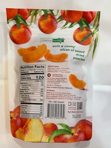 Image of HealthEmpire Tropical Fields Dried Peaches, Soft & Chewy, Sweet Sliced Dried Peaches, 400g, Resealable Bag (Pack of 1)