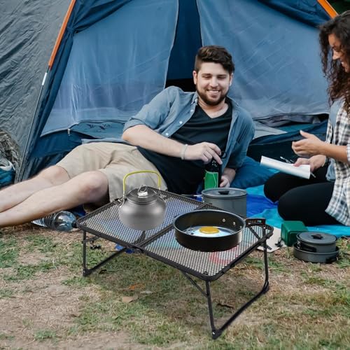 Table camping métal portable avec plateau mesh résistant chaleur - 3