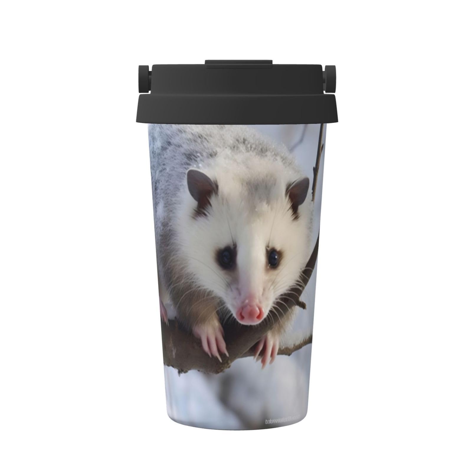 Cute Opossum in Snow, Insulated Coffee Mug â€“ 17oz Double Wall Vacuum Stainless Steel Tumbler Cup with Leak-Proof Lid & Handle, Fashion Portable Travel Thermos Mug for Cold & Hot Drinks