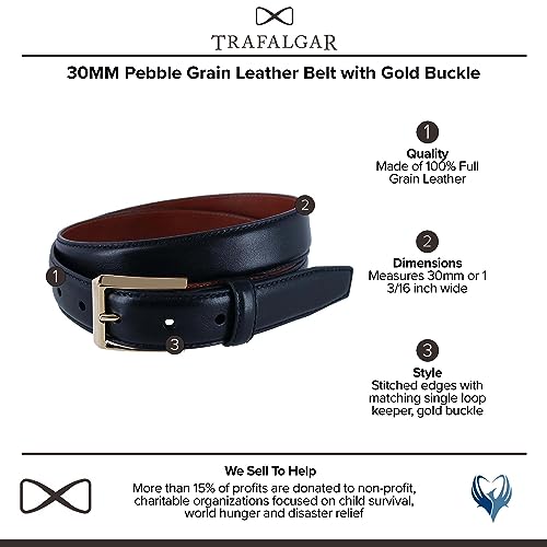 Trafalgar Men's 30MM Pebble Grain Leather Belt with Gold Buckle2