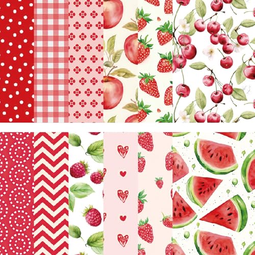 24 piezas de papel para álbumes de recortes de frutas, cartulina con patrón de fresa y cereza de 6 x 6 pulgadas para álbumes de recortes, tarjetas de felicitación, envoltura de regalos, decoración de