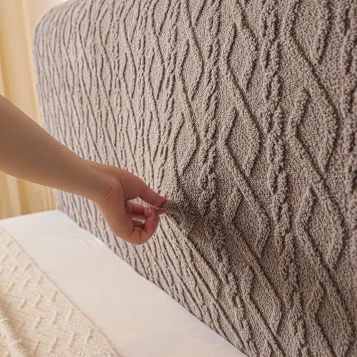 Image of HOMETHREADS Stretchable Lycra /Velvet Headboard Cover | Soft, Dust-Proof & Wrinkle-Resistant Bed Back Protector | Fits Leather, Wooden & Fabric Bedsides | for 5ft to 6.5ft Beds (Khaki, 150x65cm)