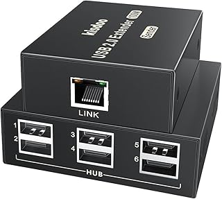 USB Extender Over Ethernet 200ft USB2.0 HUB 6ports RJ45 Cat5e/6 up to 480Mbps Plug & Play for USB Camera、touchscreens 、USB Scanner Storage Hard Drive PC Windows,MacOS,Android