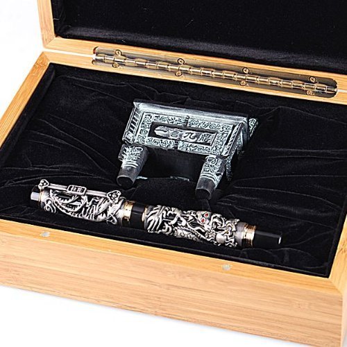 Craft Solid Colletion Classic Niello Style Dragon Fountain Pen F Tip with Piston Style Filler comes without Ink Si Mu Ting Ding Archaistic Ancient Cooking Vessel