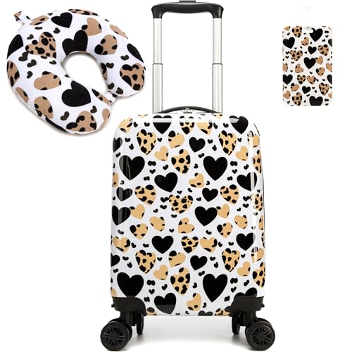 Homskiii Cute Carry on luggage with Wheels Luggage Sets 2 piece Kids Suitcases for Girls Toddler 16" Rolling Suitcases with Spinner Wheels (Brown Leopard)
