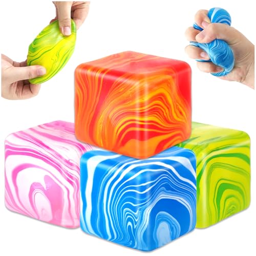 Audasi 4 Pcs Fidget Toys Squishy Stress Cube, Cubo De Hielo Sólido Azúcar De Malta Lleno De Alta Densidad Juguetes Alivio del Estrés Squishy Bolas Fidget Autismo Cubo De Alivio La Ansiedad Sensorial