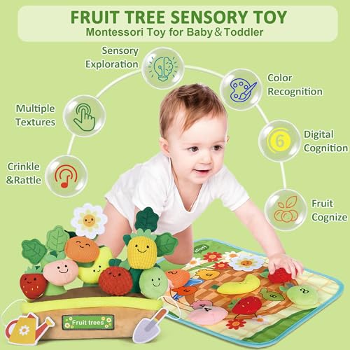 Image of Baby Toys 6-12 Months, My First Fruits Vegetables Color Shape Sorting Montessori Toys, Plush Crinkle Rattle Textures Sensory Toy for 1 Year Old Boys Girls, Toddler Valentines Day Easter Baby Gifts