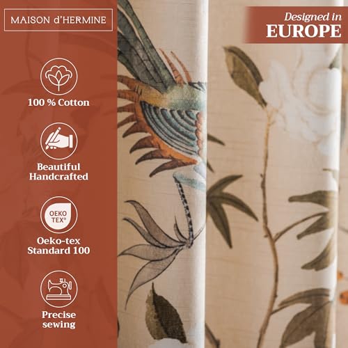Image of Maison d' Hermine Curtains for Living Room 100% Cotton 50 inchx84 inch (Pack of 1) | 84 inches long Light Filtering Curtains for Windows Bedroom with Rod and Loop Pockets - Hokuzai - Beige