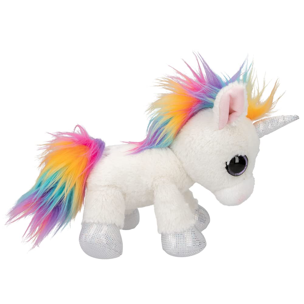 Depesche 12029 Ylvi - Kuscheltier Einhorn Naya mit bunter Mähne und Horn, ca. 21 cm großes Plüschtier mit silber Glitzereffekt, Mehrfarbig