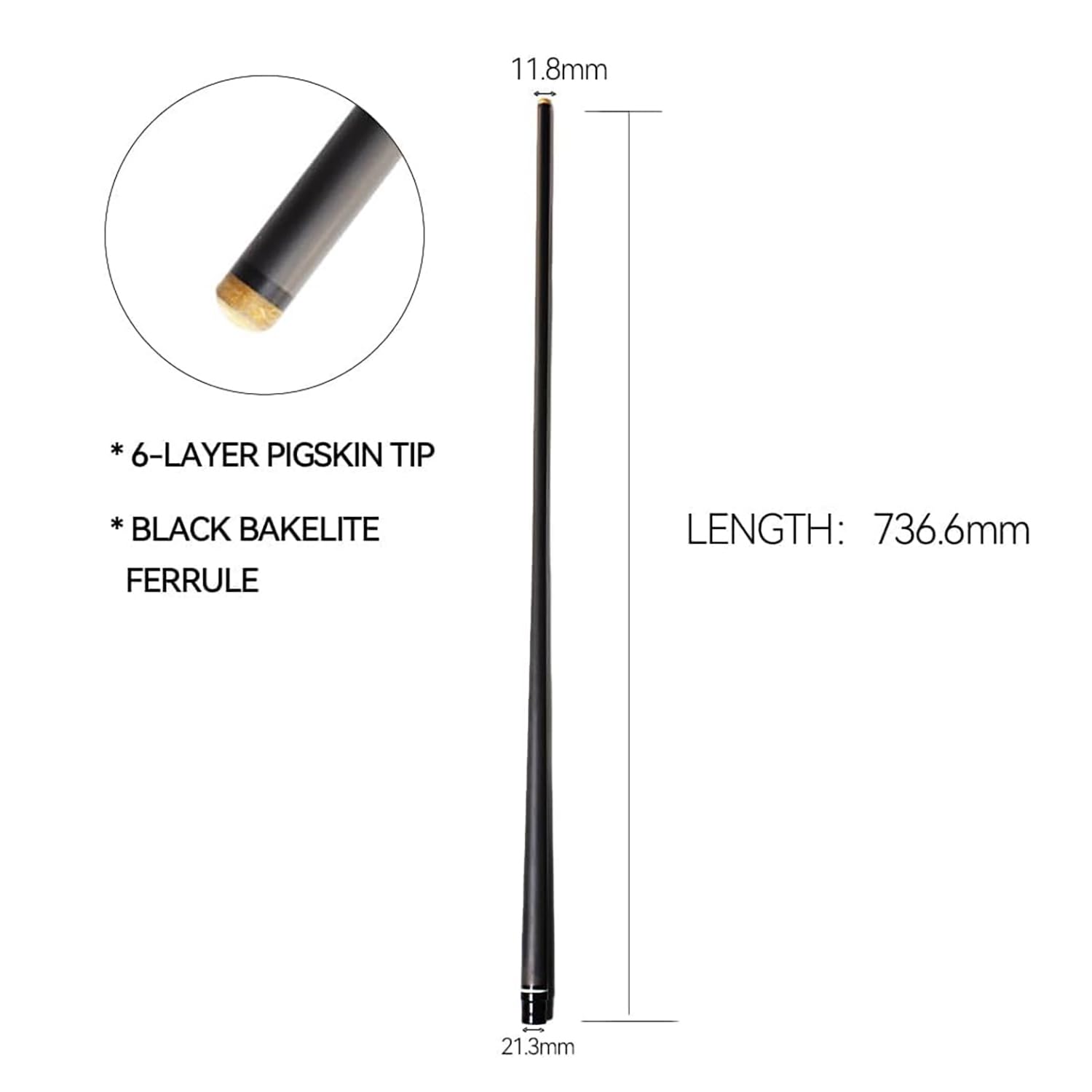 29 インチ ビリヤードキュー前肢 73.7cm カーボン単軸シャフト 低偏転 12.5mm/11.8mm 115g ステンレス製ジョイント 軽量 交換用 (ブラック) - 2