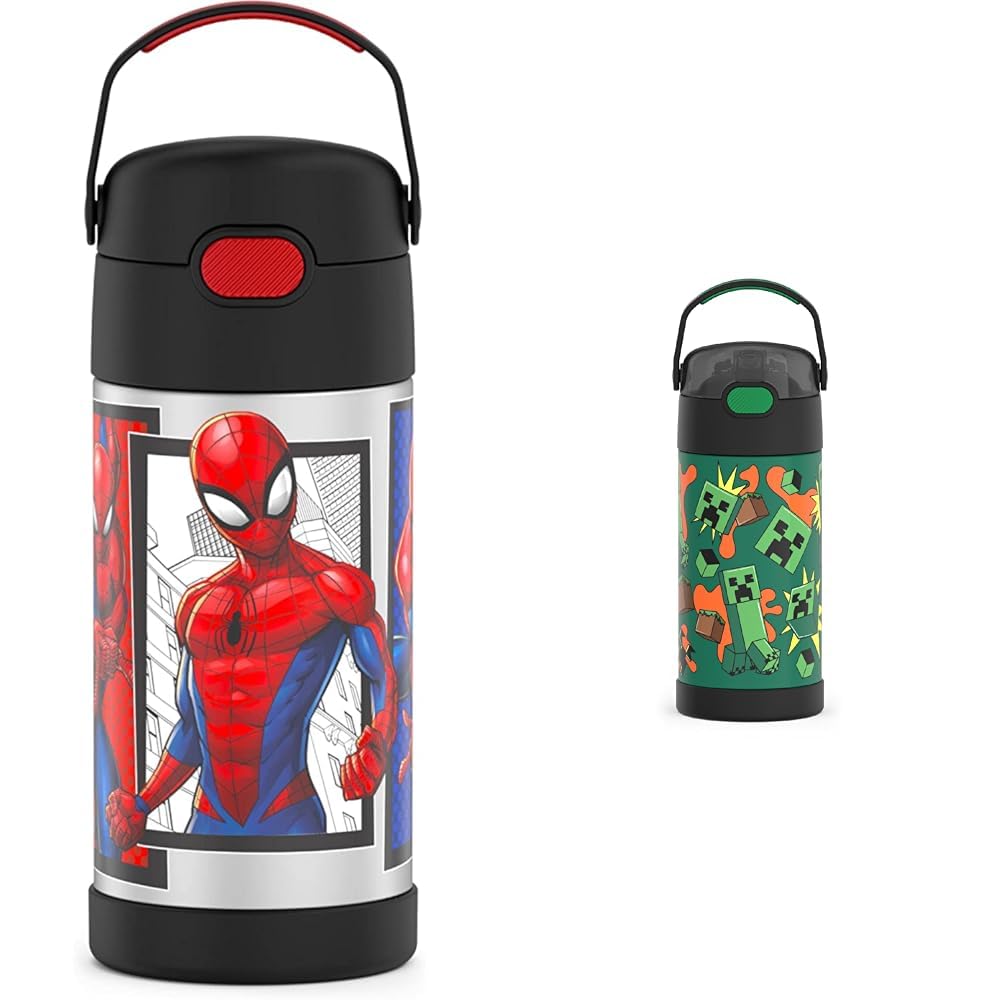 THERMOS Spider-Man Minecraft 12 Ounce Kids Insulated Water Bottles with Straw