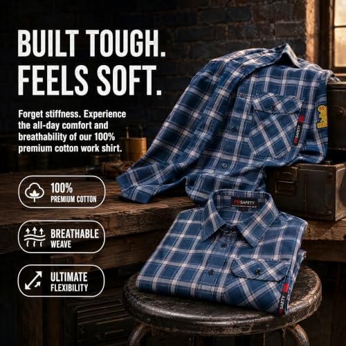 Image of SRsafety Hi Vis FR Shirts for Men,7.0oz Long Sleeve FR Work Shirts,100% Cotton High Visibility Fire Shirt