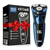 CITHOT Rasoio Elettrico Barba Con 3D Testine Rotanti IPX7 Impermeabile Uomo Con Display LCD Rasatura a Secco o con Schiuma Precisione Senza Fili (Blu)