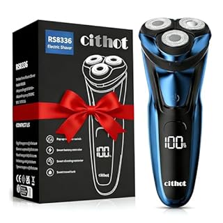 CITHOT Rasoio Elettrico Barba Con 3D Testine Rotanti IPX7 Impermeabile Uomo Con Display LCD Rasatura a Secco o con Schiuma Precisione Senza Fili (Blu)