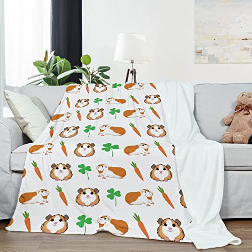 Cute Guinea Pig Blanket for Girls Cartoon Carrots Shamrock Animal Printed Blanket for Baby Kids Boys Girls Guinea Pig Lovers Soft Lightweight Fleece Pattern Throw Blanket for Sofa - Image 3