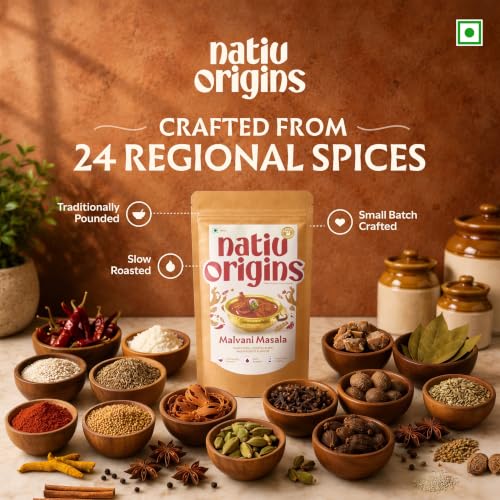 Image of NativOrigins Malvani Masala Powder | Slow-Roasted & Traditionally Pounded | 22 Whole Spices | For Malvani Fish Curry, Chicken & Coastal Dishes | No Additives | 2 x 100g